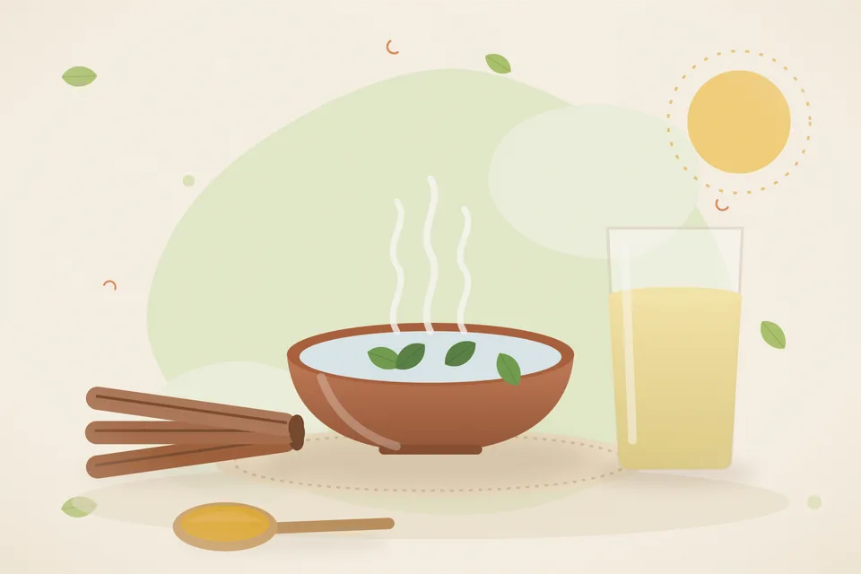 A small cinnamon stick in a clear glass of pale water on a wooden kitchen counter, with a steel spoon beside it, soft morning light and no people or lettering.