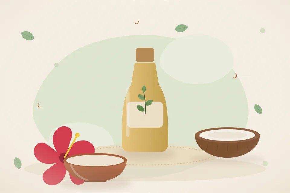 Hibiscus flowers warming in coconut oil in a small steel pan, with a strainer beside the pan