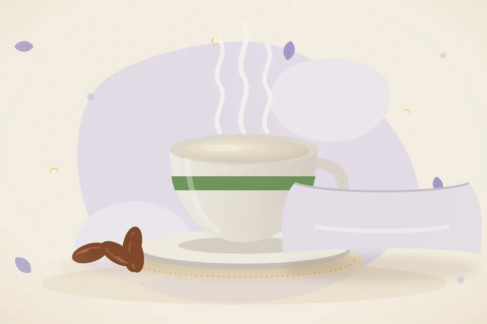 One soft date pulled apart beside a small cup of warm milk on a steel plate in a kitchen.
