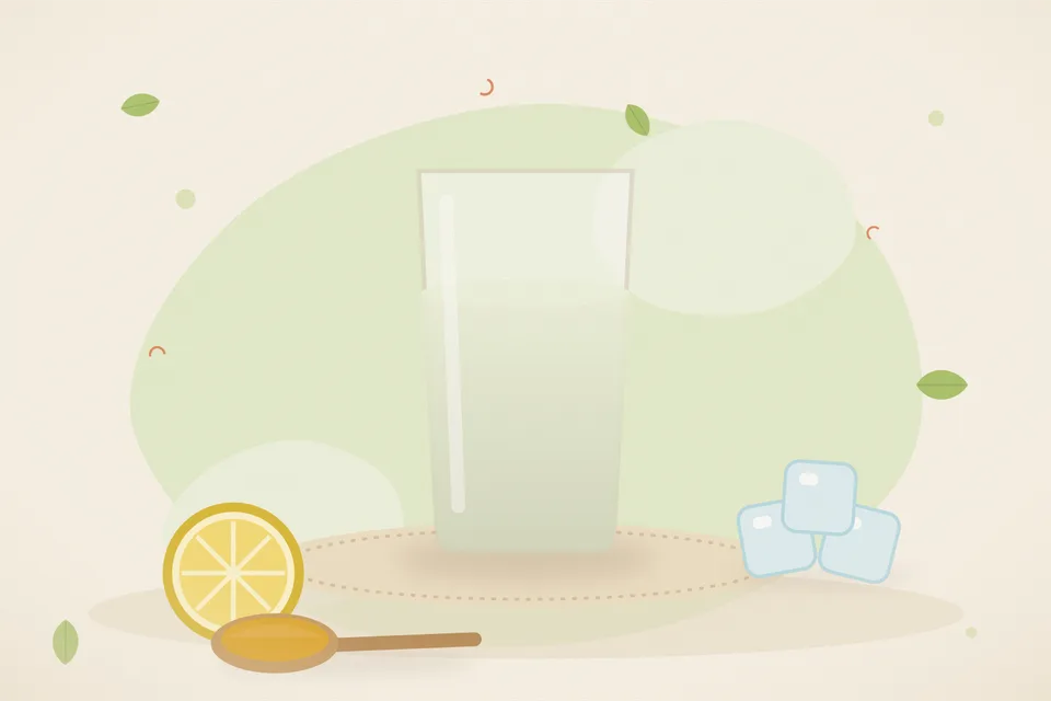 A small piece of bitter gourd, a glass of water, a lemon wedge and a tiny cup on a wooden board, daylight, no people and no lettering.