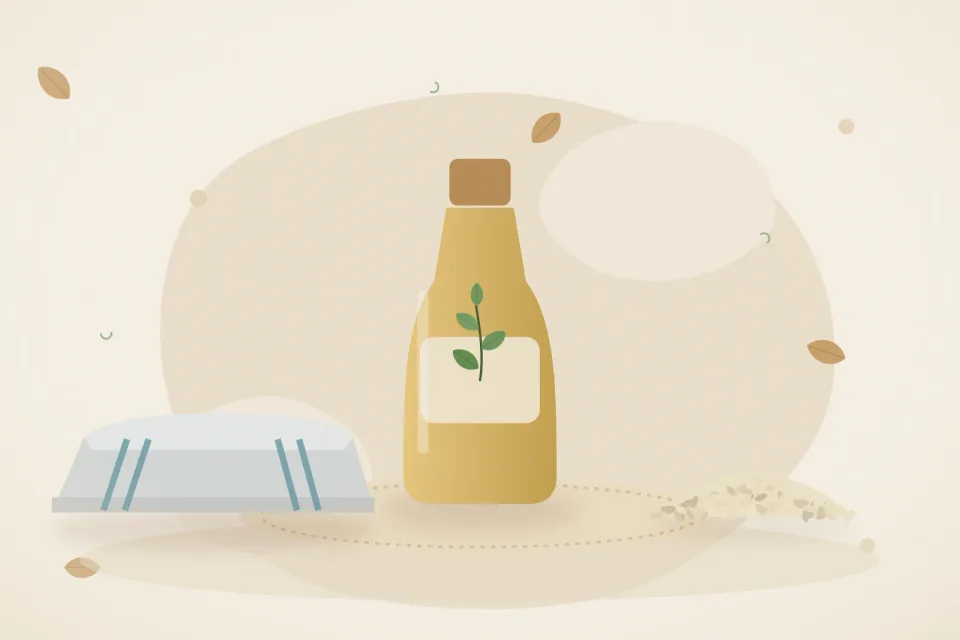 Illustrated still life with a folded cloth, sesame seeds.