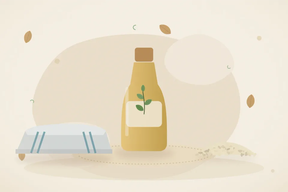 Illustrated still life with a folded cloth, sesame seeds.