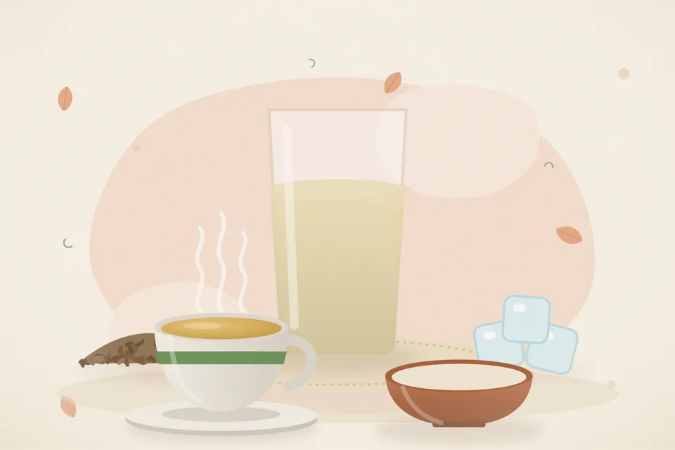 A small cup of thin pale moong water beside a pot of soft cooked moong dal and a few cumin seeds. No honey.