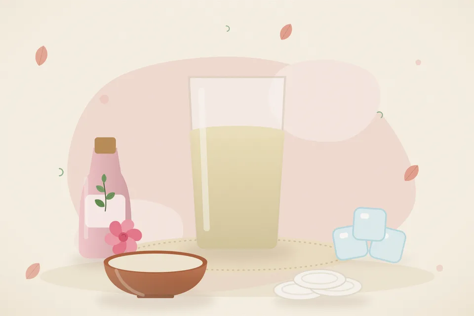 Thin raw potato slices and a small bowl of rose water on a plain white plate