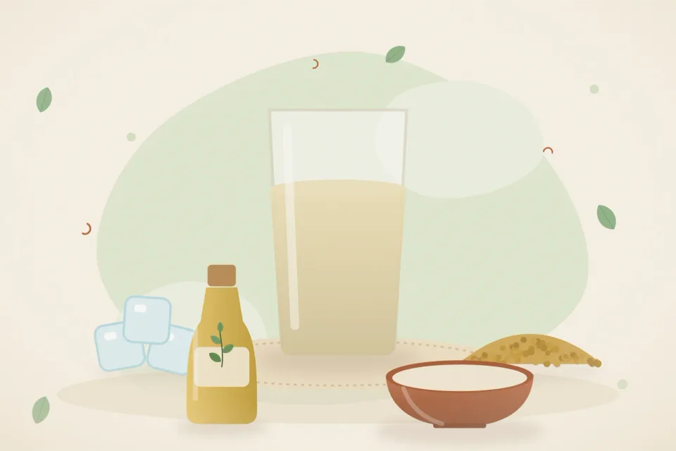 Illustrated still life with ice, fenugreek seeds.