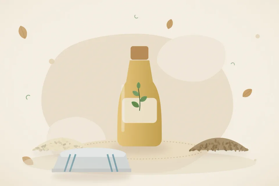 Illustrated still life with sesame seeds, ajwain seeds.