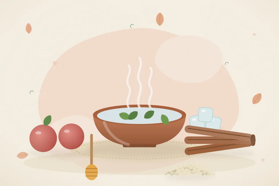 A small bowl of pale steamed mashed apple with a peeler and a cinnamon stick on a wooden board. No honey.