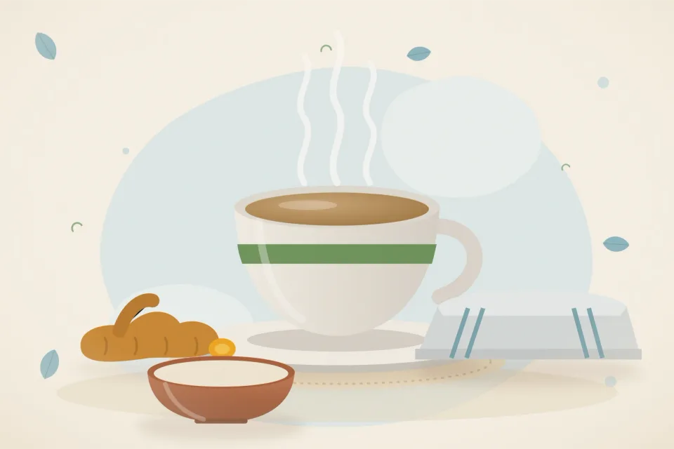 Illustrated still life with turmeric root.