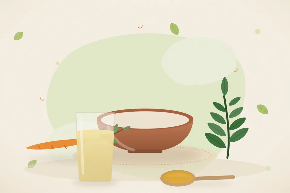A steel plate of savoury oats with carrot pieces, peas, curry leaves and mustard seeds on a kitchen counter, morning light, no people and no lettering.