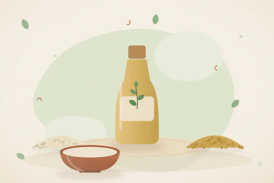 Illustrated still life with sesame seeds, fenugreek seeds.