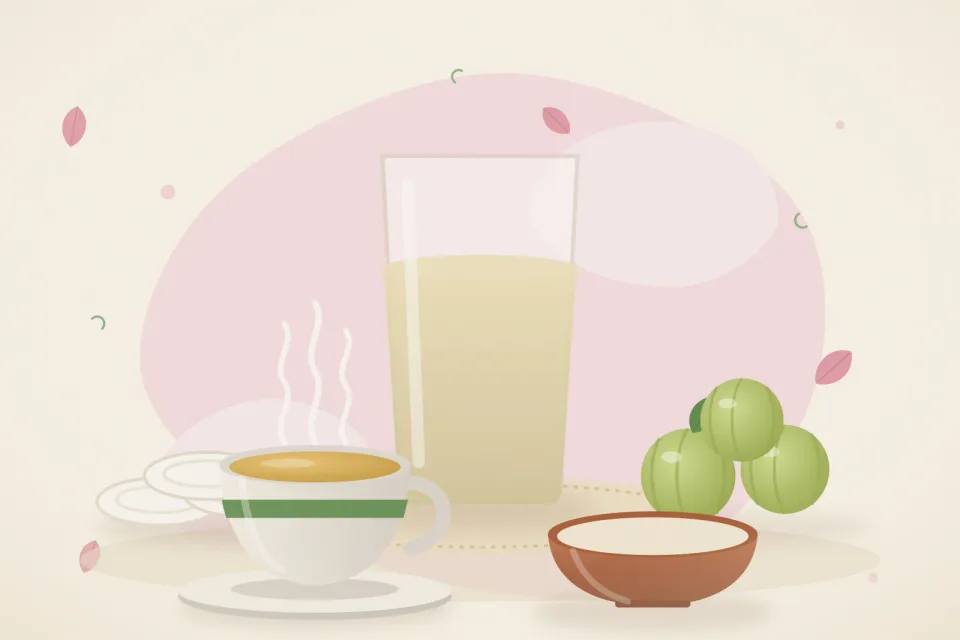Illustrated still life with cotton pads, amla.